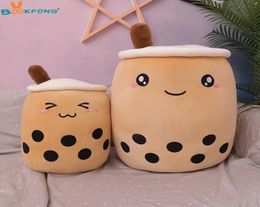 5070cm Cartoon Plush Toys Bubble Tea Cup Shaped Pillow Real Life Stuffed Soft Back Cushion Funny Boba Food Toys For Kids Baby LJ23761360