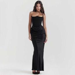 Basic Casual Dresses Casual Dresses 2024ss Summer Black Long Dress Women Solid Bodycon Maxi Sexy 240304