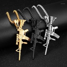 Hip Hop Rock Metal Gun Pendant Necklace Rifle Charms Chain Punk Rap Fashion Jewellery Cool Guy Gifts Party Unisex Women Men1291R