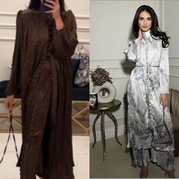 Long Dress Single Breasted Shirt Dresses Loose Style Wideleg Trousers Suit Small Turtleneck Heavy Industry Print Pleated Lantern Sleeves FZ229199