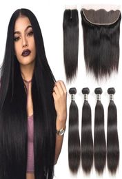 Brazilian Straight Virgin Hair Bundle Deals Remy Human Hair Weave 4 Bundles with Closure 13x4 Lace Frontal Bundles Deep Body Wave 8309602