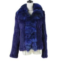 Fur Knitted real rabbit fur coat overcoat jacket with fox fur collar Russian women winter thick warm genuine fur coat C17