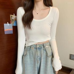 Women's T Shirts High Quality Plain Shirt Women Cotton Elastic Basic T-shirts Female Casual Tops Long Sleeve Sexy Thin T-shirt Korean Style