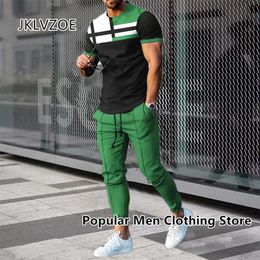 2 Piece Set Outfits Mens Trousers Tracksuit 3D Printed Summer Street Clothes Jogger Sportswear Short Sleeve T ShirtLong Pants 240301