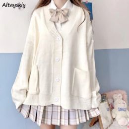 Cardigans cardigan feminino sólido outono harajuku blusas soltas estudante preppy doce menina bonito malhas novo allmatch macio venda quente básico