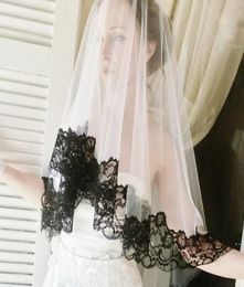 One Layer Tulle Wedding Bridal Veils With Black Lace Edge Sheer White Bridal Accessories Blush Veils5859975