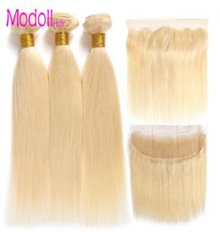 10A Modoll Hair 3 Bundles With 134 Lace Frontal Closure 100 Human Hair Weaving 613 Blonde malaysian Straight remy hair bundles w3364177
