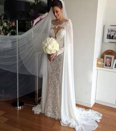 Cheap Chiffon Wedding Wraps Appliques Lace Wedding Jacket Bridal Cloak Lace Chiffon Bridal Dress039s Cape2059982