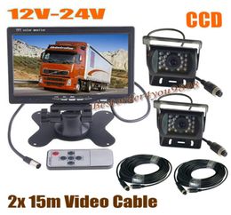 2 x 18 LED IR CCD Car Reversing Camera 4Pin 7quot LCD Monitor Rear View Kit Bus Truck Van 2x 15M Video Cable 12V24V Fast Sh4808397