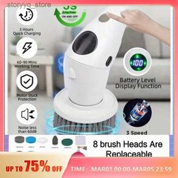 Cleaning Brushes 8 In 1 Electric Cleaning Brush Water Proof Three Gear Adjustment Rotatable With LED Light Household Products Home RotatingL240304