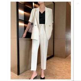 Women's Two Piece Pants High Quality Thin Suit Women 2024 High-end Professional Short Sleeve Small Jacket Nine Points 2-pc Set