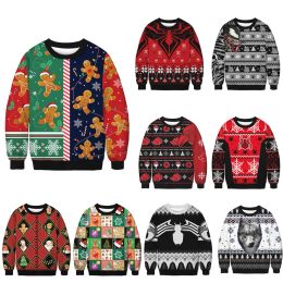 Pullovers Women Men Funny Biscuit Snowflakes Elf Ugly Christmas Sweater 3D Christmas Jumpers Pullover Tops Holiday Party Xmas Clothing 2XL