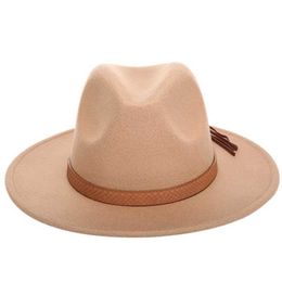 Autumn Winter Sun Hat Women Men Fedora Classical Wide Brim Felt Floppy Cloche Cap Chapeau Imitation Wool L XL 2112273066