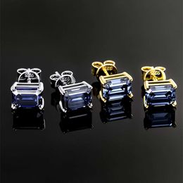 Hailer Joyas Emerald Cut 10k 14k 18k Square Shape Gold Earrings Jewellery Grey Blue Moissanite Stud Earrings
