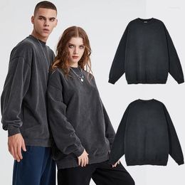 Mens Hoodies Vintage Black Crewneck Drop Shoulder Sweatshirts for Men Women Casual Loose Fit Pullover Spring Fall Long Sleeve Tops Sweater