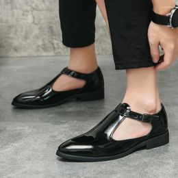 Sandals Brand Patent Leather Formal Men's Summer Shoes Leisure Beach Male Quality Slippers Brown Dress Loafers Men