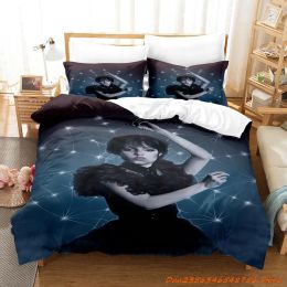 sets Wednesday Addams Bedding Set Cartoon Anime threepiece set Adult Kid Bedroom Duvetcover Sets 3D Cool goth bed sheets