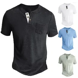 Men's T Shirts Summer T-shirt O-Neck Buttons Neckline Short Sleeve Men Thin Sweat Absorbing Elastic Slim Fit Tee Top Streetwear