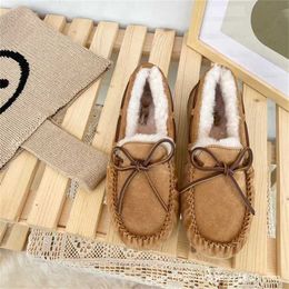 Sports shoes 2024 Womens Lizard Pattern Wool Bean Bow Thickened Cotton Bun Shoes Snow Boots
