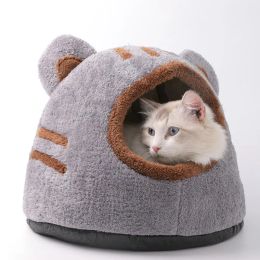 Mats Cat Houses Winter Deep Sleep Comfort Cat Bed Cute Bear Head Shape Nest Pets Tent Cozy Cave for Cats House Pet Supplies