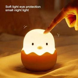 Led Children Touch Night Light Soft Silicone USB Rechargeable Bedroom Decor Gift Animal Egg Shell Chick Bedside Lamp Baby Light 240227