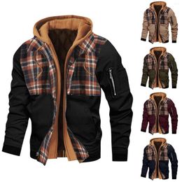 Men's Hoodies Spring Autumn Winter Thick Large Checker Printed Hooded Coat Raincoat Cost For Men Big And Tall Coats