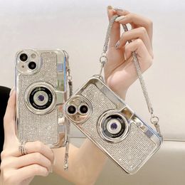 Rhinestones Camera Shaped Luxury Diamond Phone Case For iPhone 15 Pro Max 11 12 13 14 Ladies Flash Diamonds Electroplated Cover 1pcs