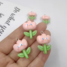 Charms 10pcs Cartoon Cute Pink Flowers Resin For Earring Lovely Pendant Accessory DIY Crafts Decor Jewelry Making C1316