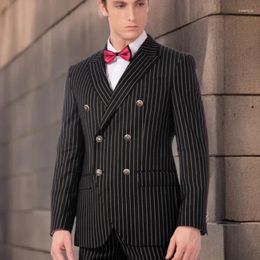 Men's Suits Pinstripe Italian For Men Double Breasted Custom 2 Piece Formal Business Jacket Pants Male Wedding Groom Tuxedo 2024