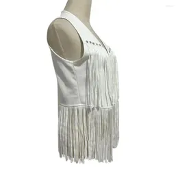 Women's Vests Women Vest With Rivet Decor Vintage Fringed Suede Open Front V Neck Waistcoat Long Tassels For Ladies