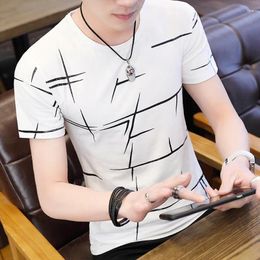 Men's Suits A2445 Mens Summer T Shirt Striped 3D Print Men Casual Slim Fit Short Sleeve Tops Clothing M-3XL