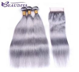 Beau Diva Silver Grey Bundles With Closure Remy Peruvian Straight Hair With Closure Human Hair Bundles With Lace Closure 446325106