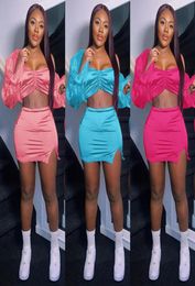 Outdoor Clothing European and American women Wrapped Breast Bubble Sleeve Ruffled Lace Sexy Fashion 2 Skirt Sets2236835