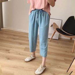 Jeans Summer Thin Denim Capris Radish Pants Women's Korean Edition Elastic Waist Loose Casual Harlan Pants