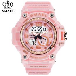 SMAEL Women Sport Digital Watch Electronic Quartz Dual Core Display LED Waterproof Watches Casual Student WristWatch Girl Clock 20218v