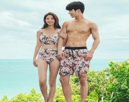 2019 Couple Swimsuit Women Bikini Men Board Shorts Swimming Trunks Boxer Sweat Beach swimwear Surfing Board short Fitness Plus9420994