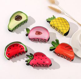 Acetate Watermelon Strawberry Hair Clip Cartoon Cute Fruit Shape Hair Claws Vegetable Crab Ponytail Clips Women Girls Hair Accesso4425563