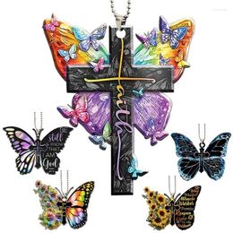 Decorative Figurines Car Hanging Ornament 5 Pieces Faith Butterfly 2D Religious God Jesus Cross Pendants Christian Rear View Mirror