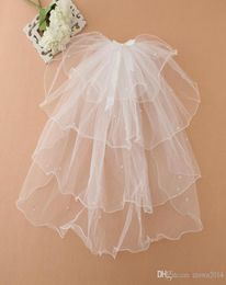 Three Layered White Pageant Veils For Little Girls Flower Girl Veil For Weddings Cute Beaded Princess With Bow Prom7939512