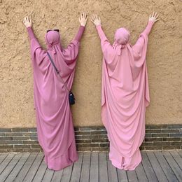 Ethnic Clothing Ramadan Eid Jilbab Two Piece Muslim Set Prayer Garment Nida Abaya Dress Women Long Khimar Hijab Robe Kaftan Niqab Islam