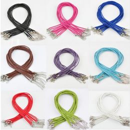 In Stock lot 50pcs 3MM 18 lobster clasp knit mixed Colour Leather Braid Rope Necklace For diy Jewellery Making findings322B