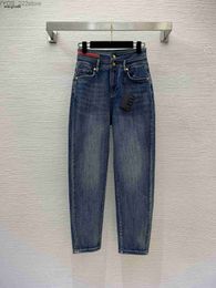 Jeans designer jeans brand clothing ladies High waist and slim stretch decorated with triangle mark Dec 21 New 240304