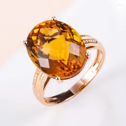 Cluster Rings Trendy Crystal Rose Gold Colour Yellow Oval Classical Wedding Ring Jewellery Wholesale For Women Female Gift Drop