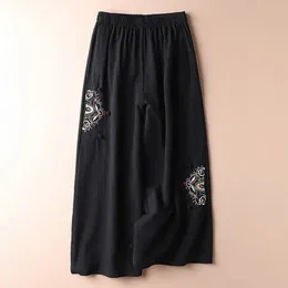 Women's Pants Women' S Summer Vintage Retro Embroideried Print Loose Baggy Pant Linen Blend Wide Leg Elastic High Waist Palazzo Trousers
