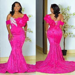 African Aso Ebi Plus Size Prom Dresses Evening Dresses Fuchsia Mermaid Formal Dresses Bead Lace Birthday Party Gowns Second Reception Gown for Black Women AM463