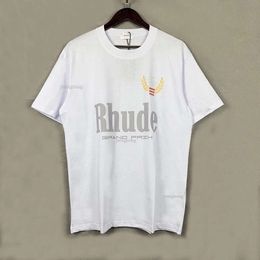 RH Designers Mens Rhude Embroidery T Shirts for Summer Mens Tops Letter Polos Shirt Womens Tshirts Clothing Short Sleeved Large Plus Size 100% Cotton Tees Size 170