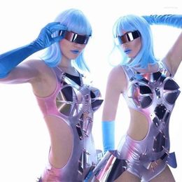 Stage Wear 2024 Fashion Jazz Dance Costume Silver Bodysuit Women DJ Jumpsuit For Singers Performing Pole Gogo Dancer Outfits