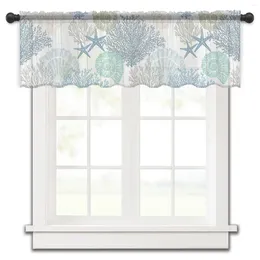 Curtain Blue Ocean Coral Shell Starfish Small Window Valance Sheer Short Bedroom Home Decor Voile Drapes
