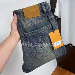 Jeans europei Jeans firmati per pantaloni da moto skinny da uomo lavati Jeans di marca pantaloni di lusso elasticizzati slim fit a gamba piccola