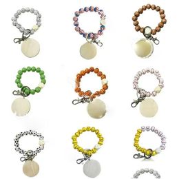 Party Favour 9 Styles Beaded Bracelet Keychain Pendant Sports Ball Soccer Baseball Basketball Wooden Bead C0320 Drop Delivery Home Ga Dhbyb
